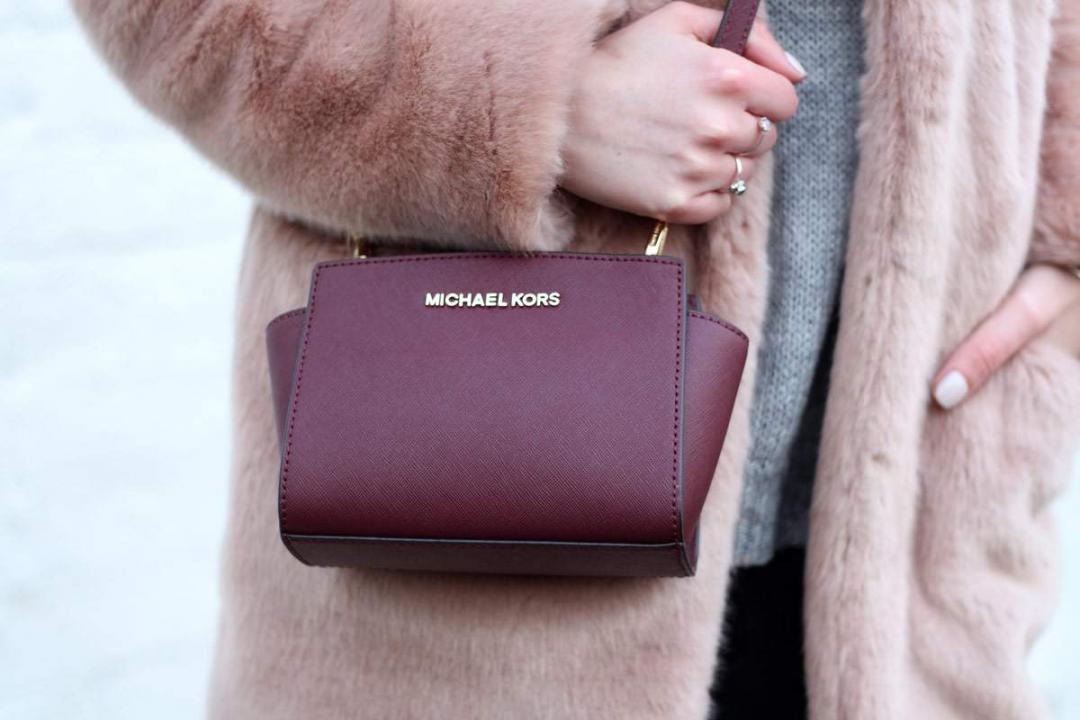 reiss-alba-pink-fur-coat-leather-skinny-jeans-michael-kors-burgundy-selma-bag-aquazzura-christy-flat-shoes