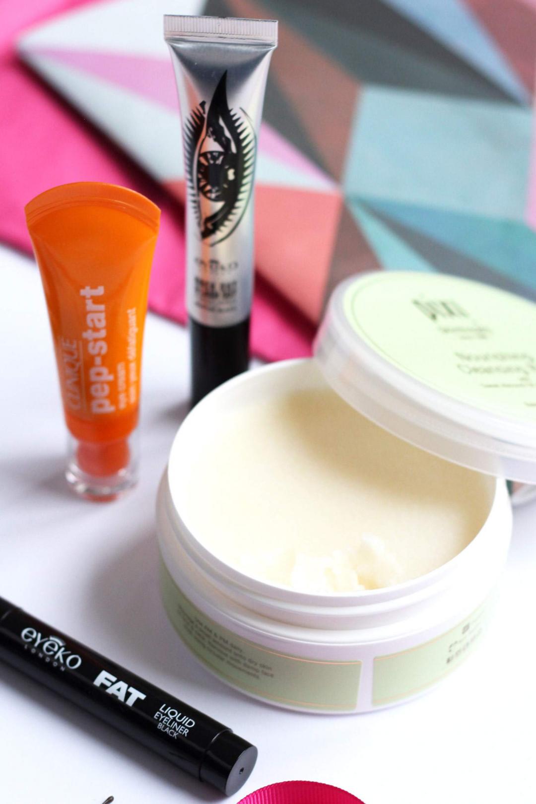 feb-favourites-tom-ford-laquer-lip-eyeko-mascara-fat-eyeliner-fresh-sugar-coral-pixi-cleansing-balm