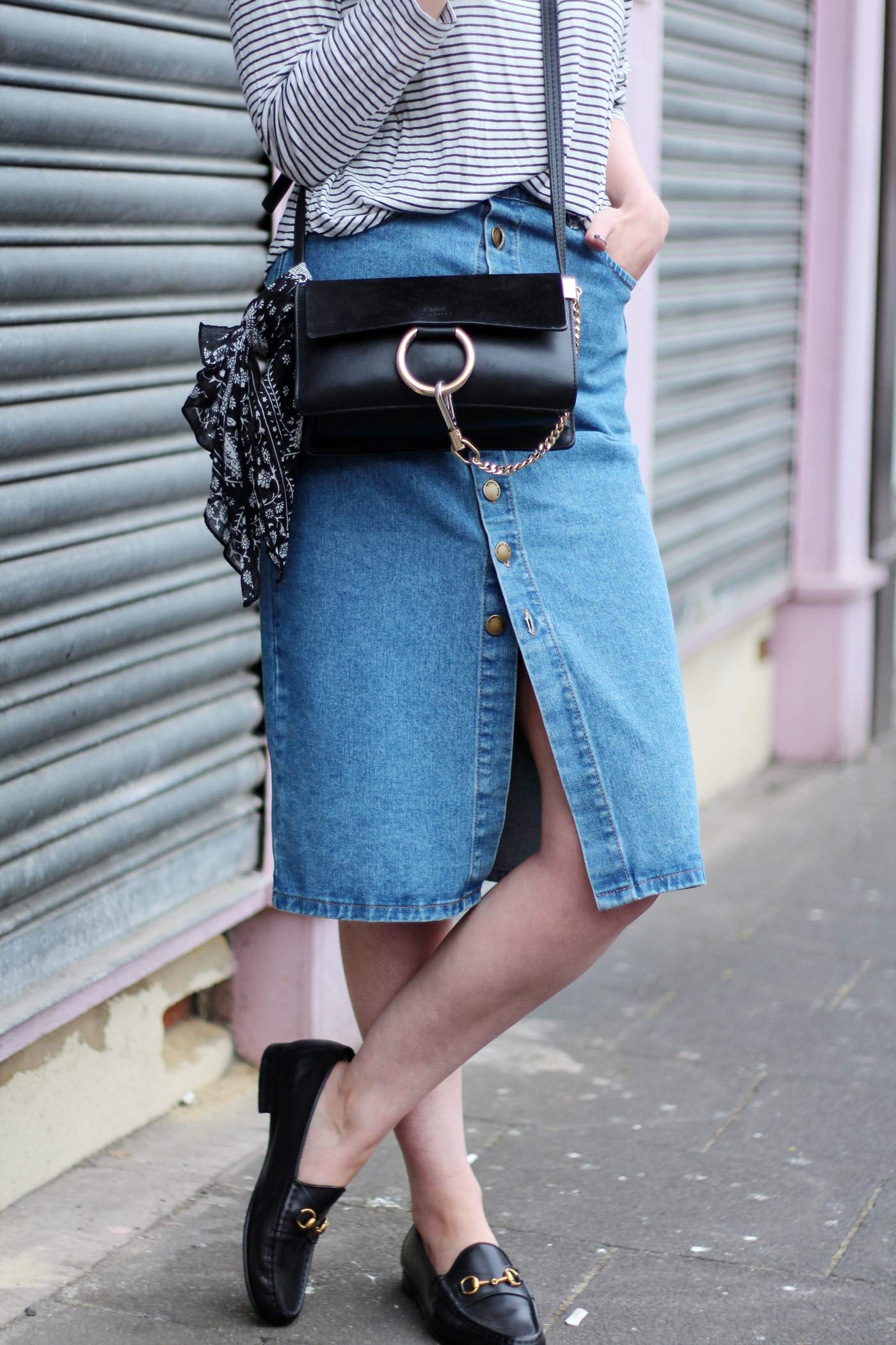 new-look-denim-midi-skirt-chloe-faye-black-H&M-stripe-top-10