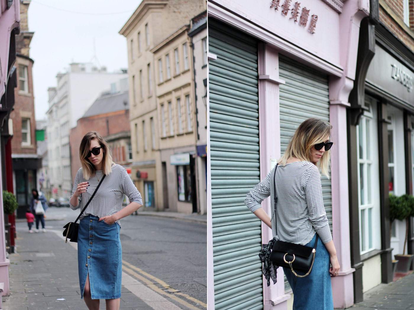 new-look-denim-midi-skirt-chloe-faye-black-H&M-stripe-top-14