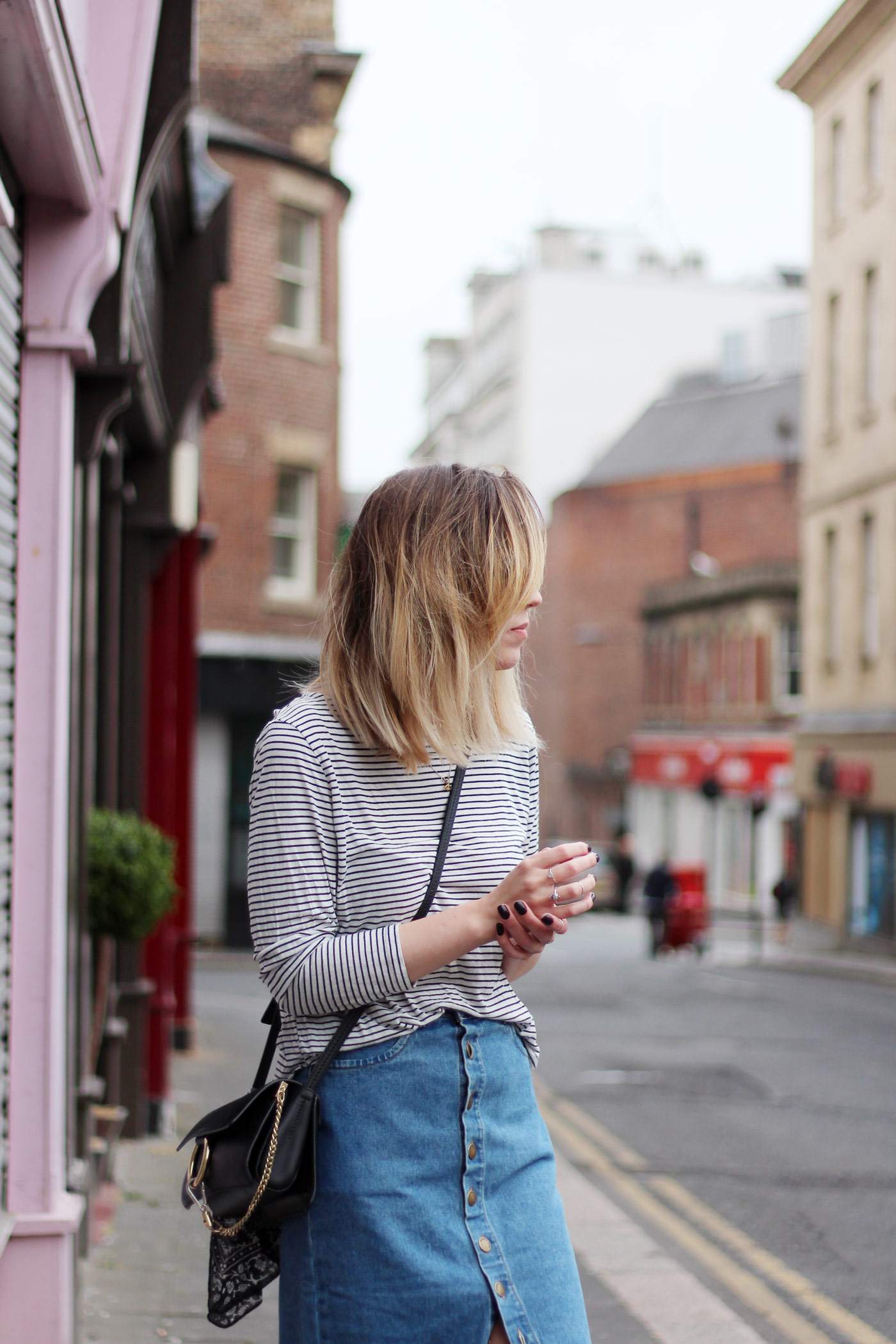 new-look-denim-midi-skirt-chloe-faye-black-H&M-stripe-top-3