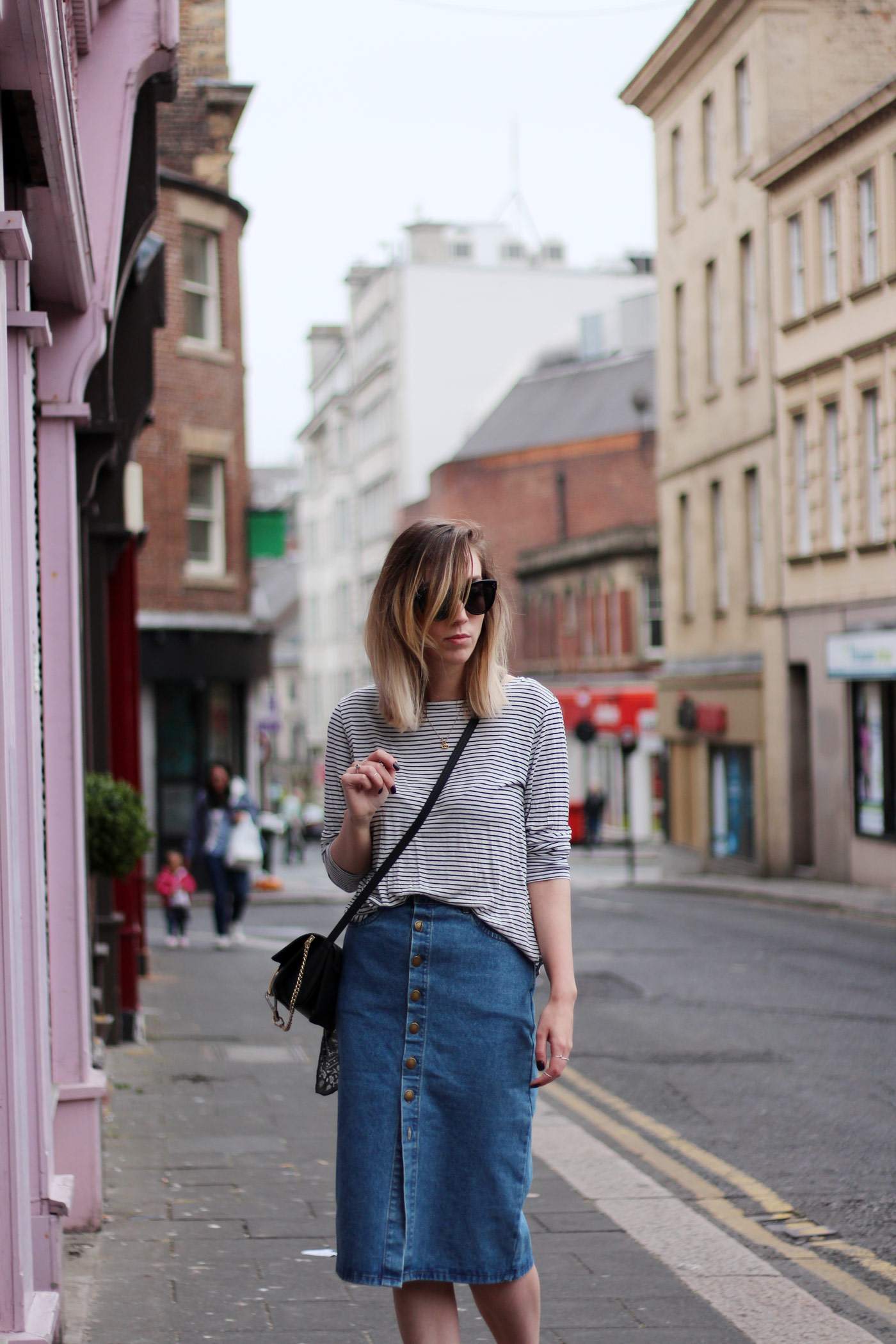 new-look-denim-midi-skirt-chloe-faye-black-H&M-stripe-top-5