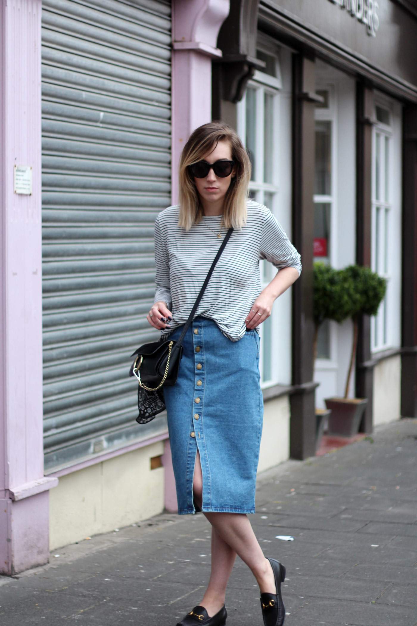 new-look-denim-midi-skirt-chloe-faye-black-H&M-stripe-top