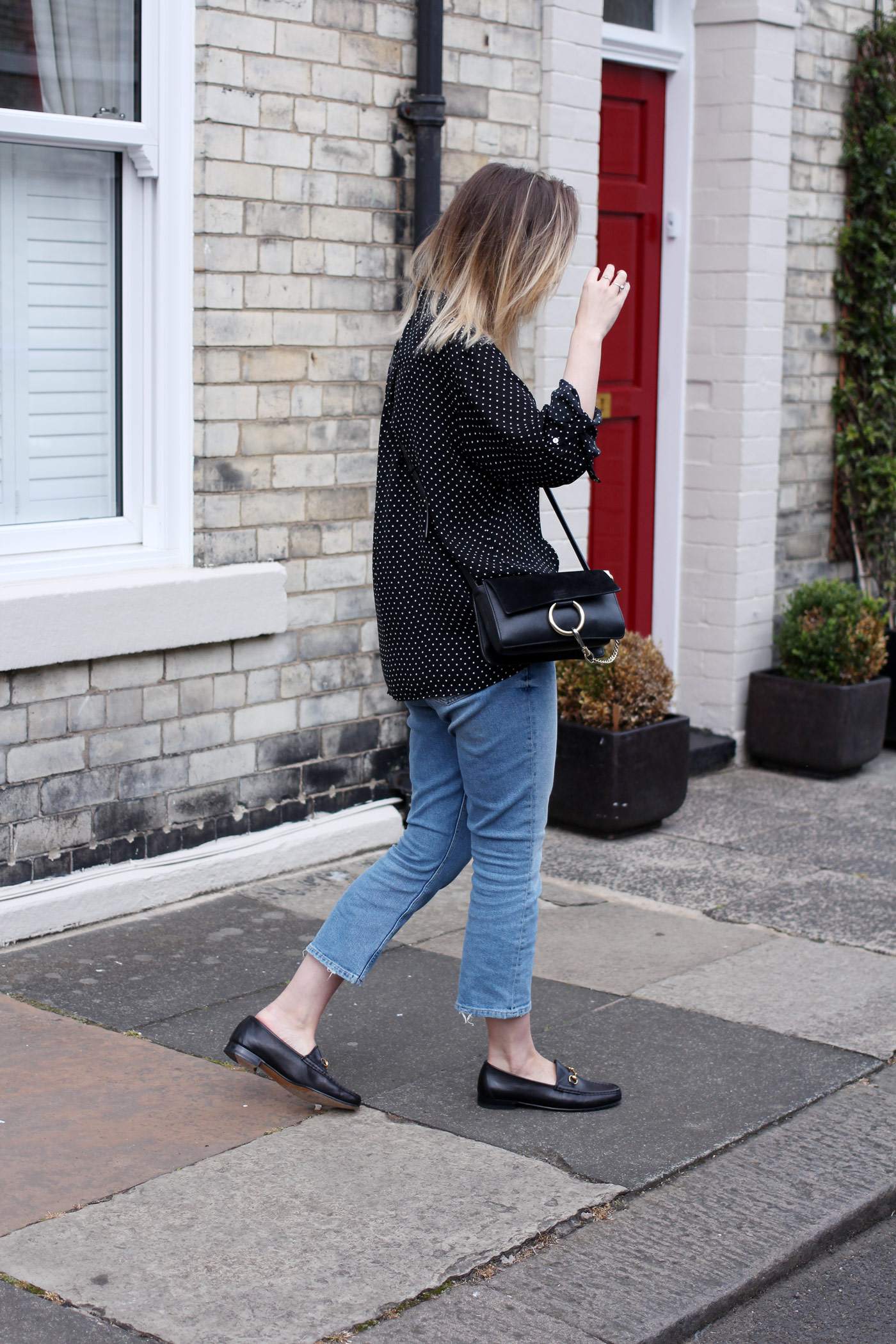 polkadot-shirt-mom-jeans-gucci-loafers-chloe-faye-bag-2