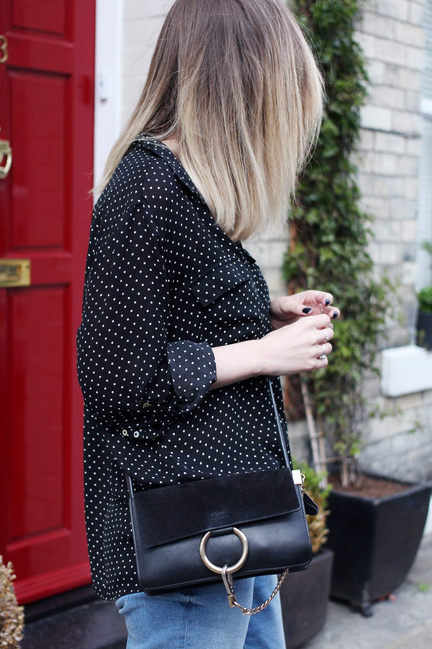 polkadot-shirt-mom-jeans-gucci-loafers-chloe-faye-bag-6