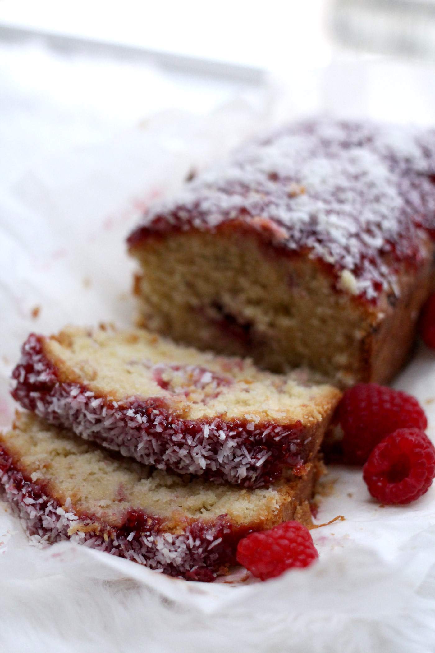 Raspberry Coconut Loaf Cake - The Lovecats Inc