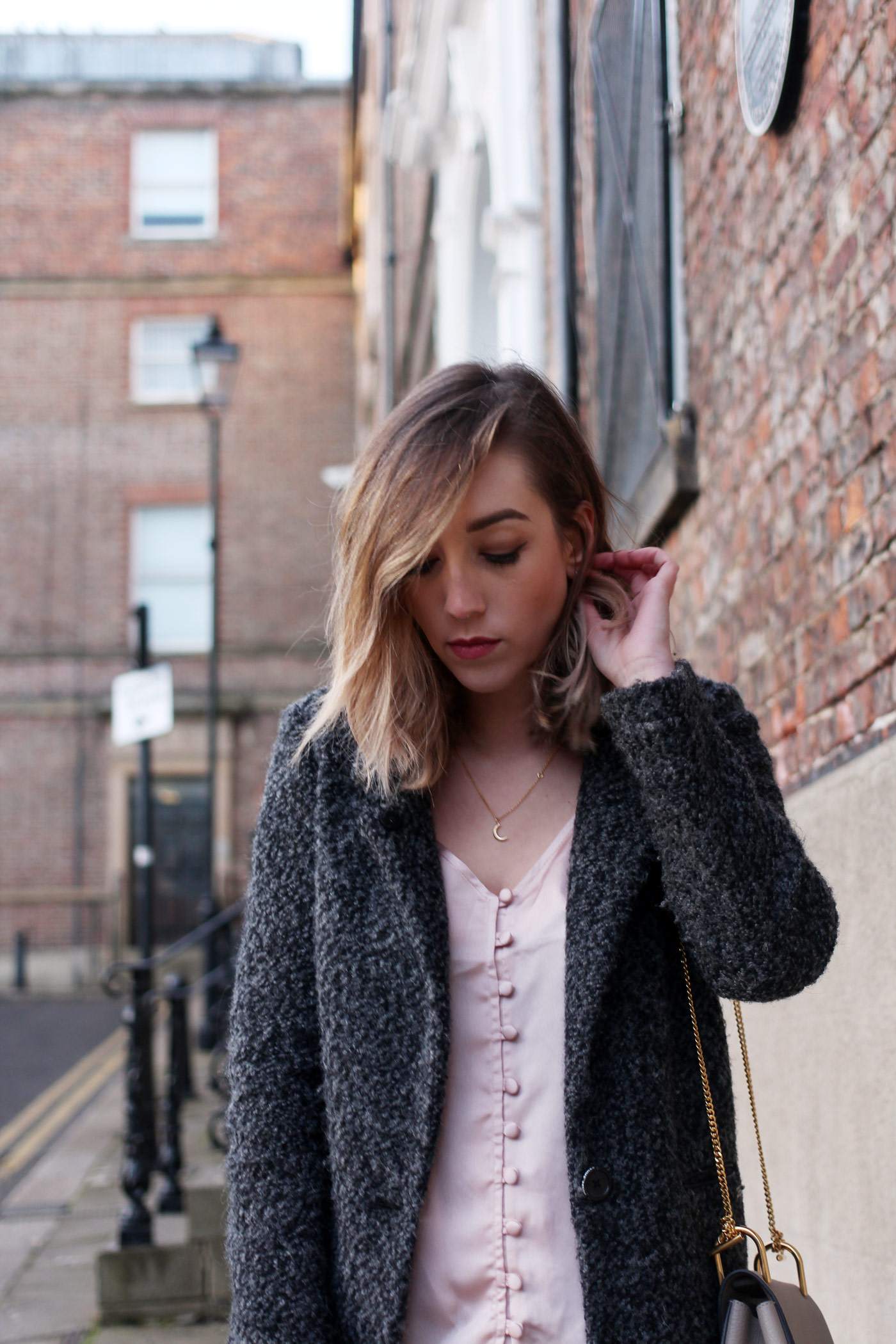 nude-pink-button-up-silk-cami-top-chloe-drew-bag-grey-5