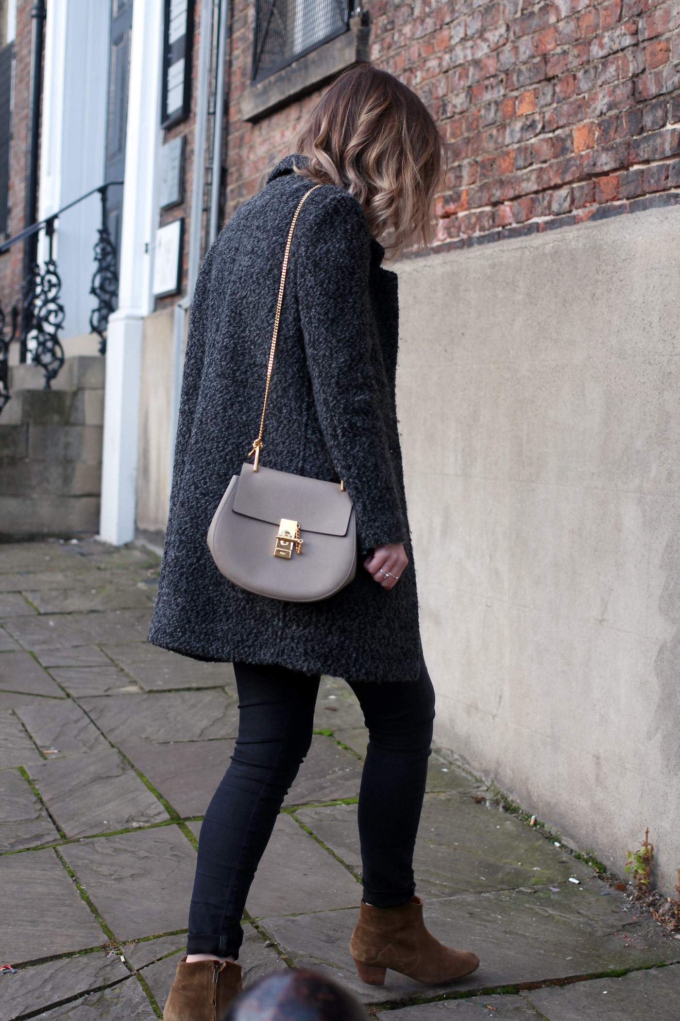 nude-pink-button-up-silk-cami-top-chloe-drew-bag-grey