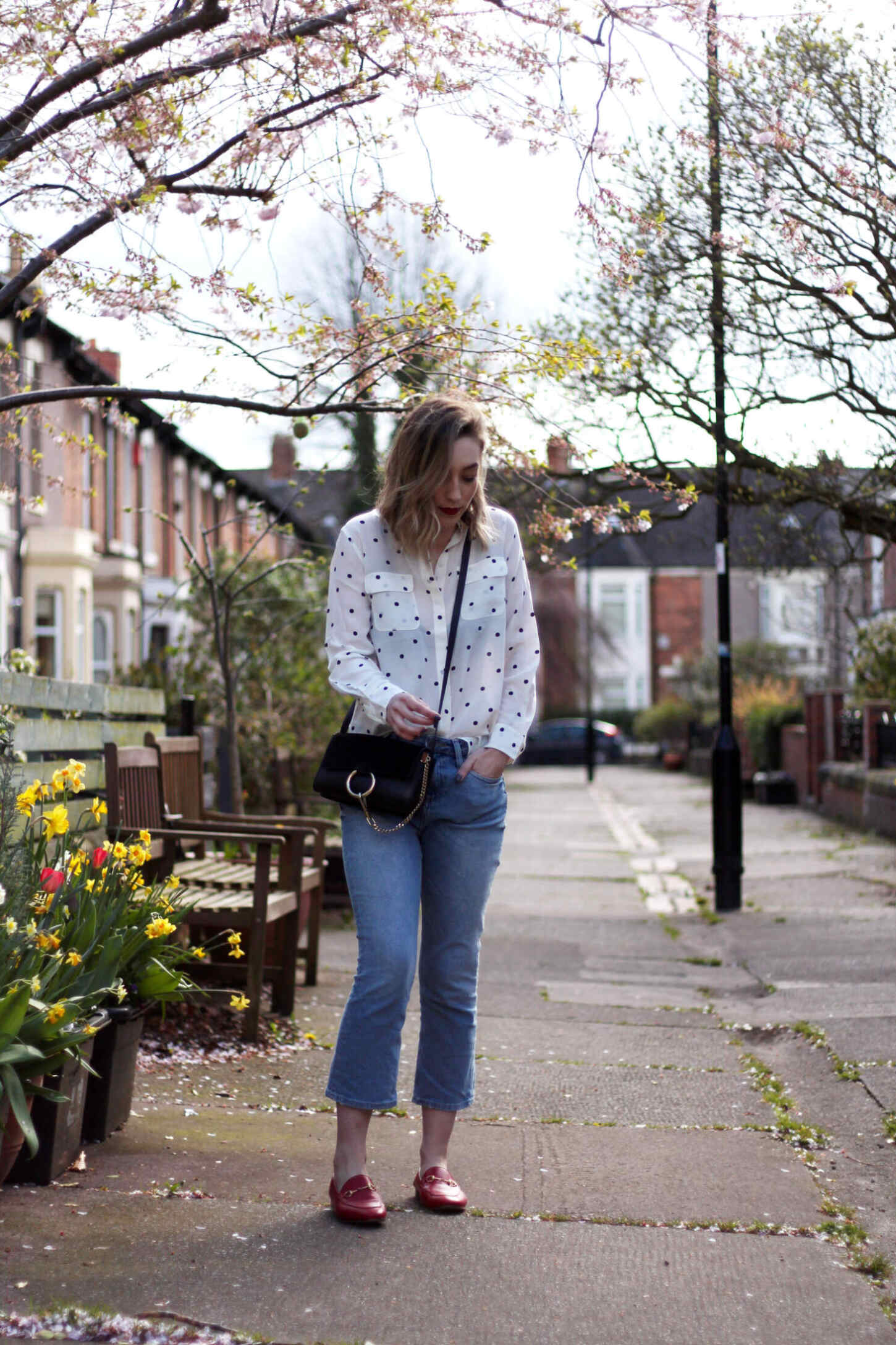 boden-polkadot-shirt-BDG-jeans-gucci-red-jordaan-loafers-4