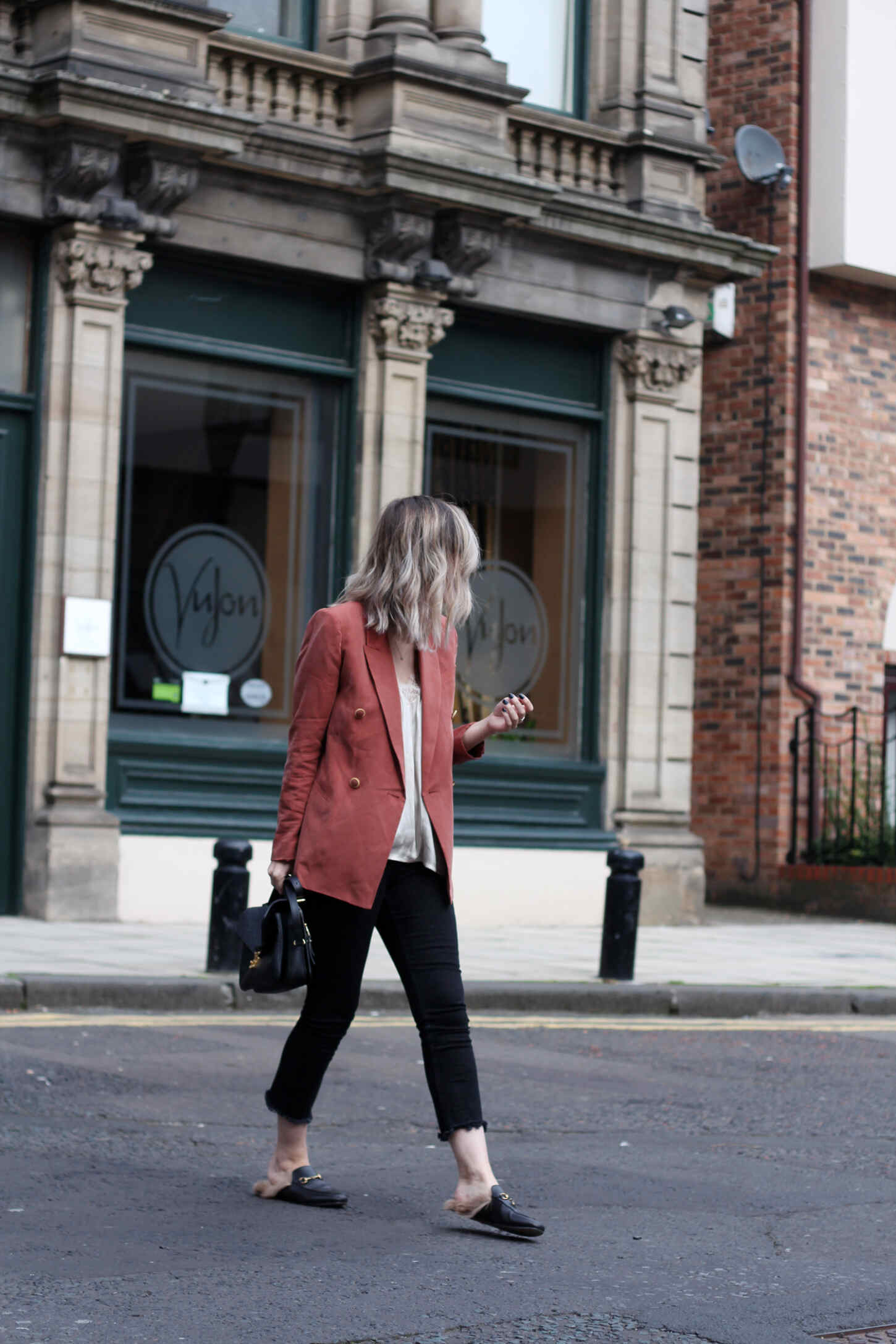 mango-peach-orange-blazer-gucci-princetown-loafers-4