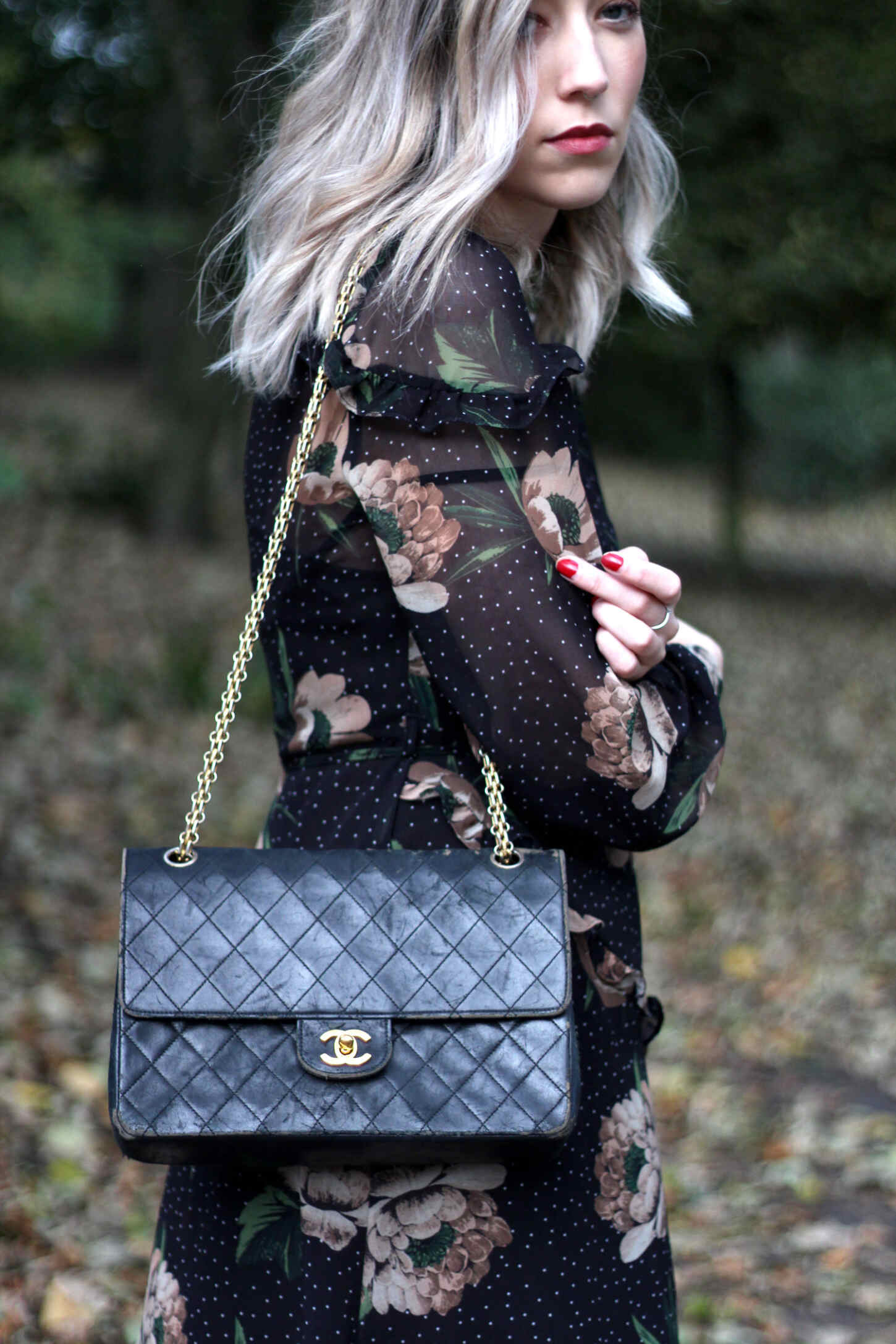 next-floral-midi-dress-nude-leather-boots-vintage-chanel-autumn-outfit-13