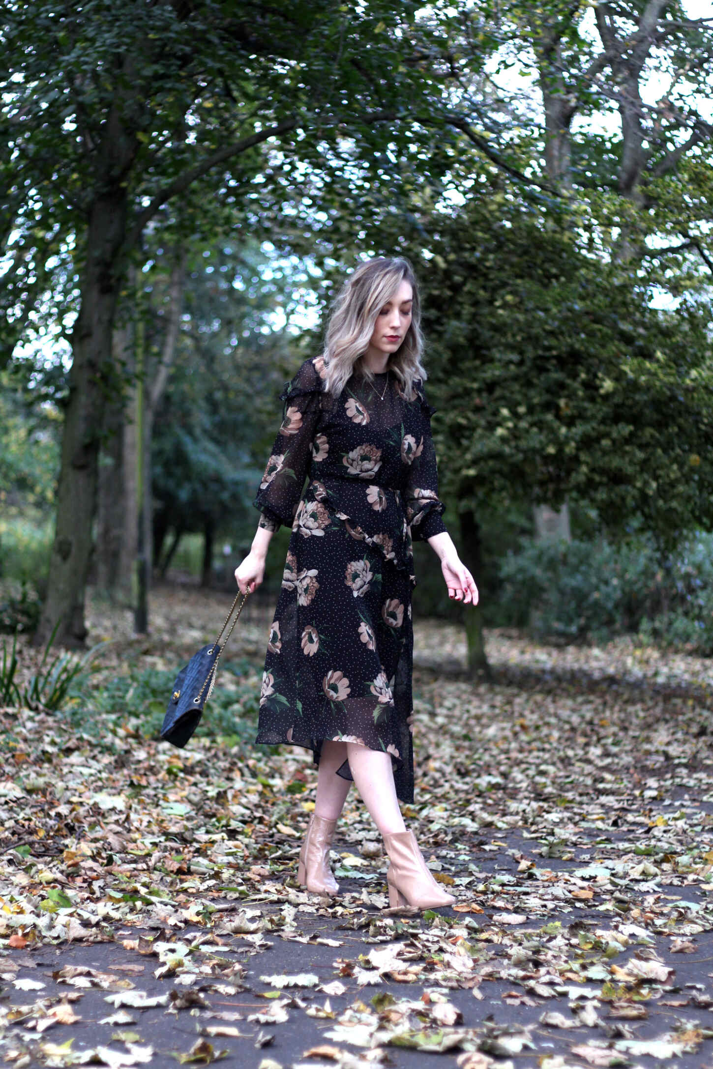 next-floral-midi-dress-nude-leather-boots-vintage-chanel-autumn-outfit-5