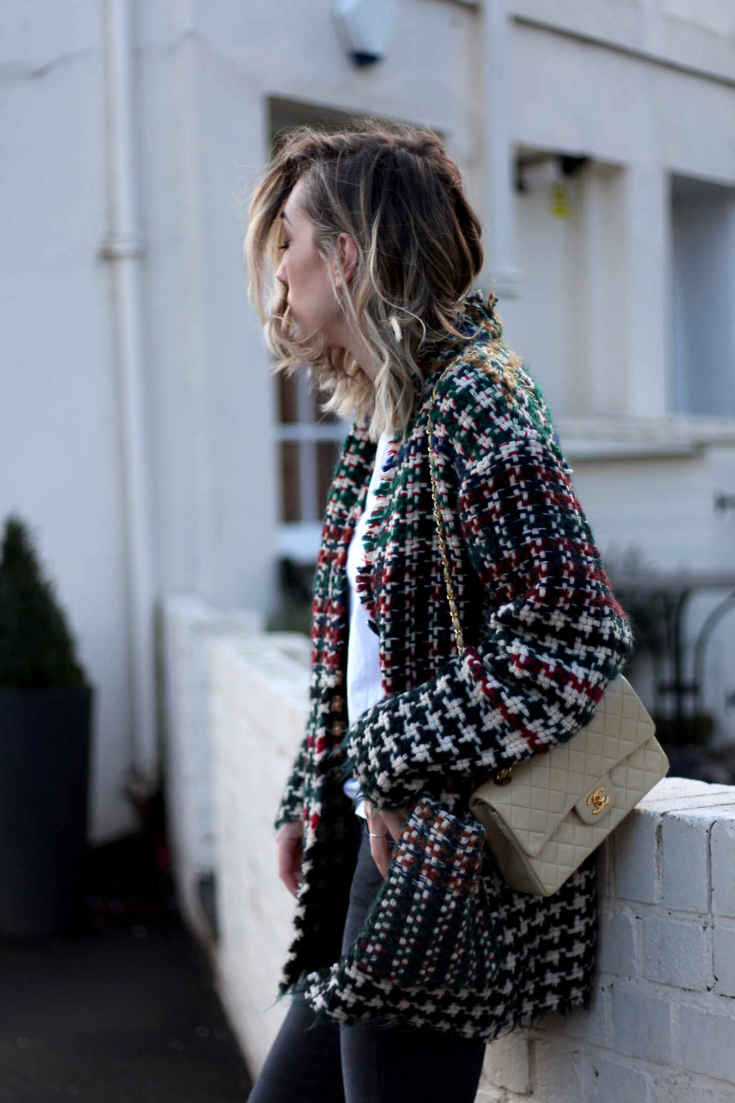 Cream chanel style jacket hotsell