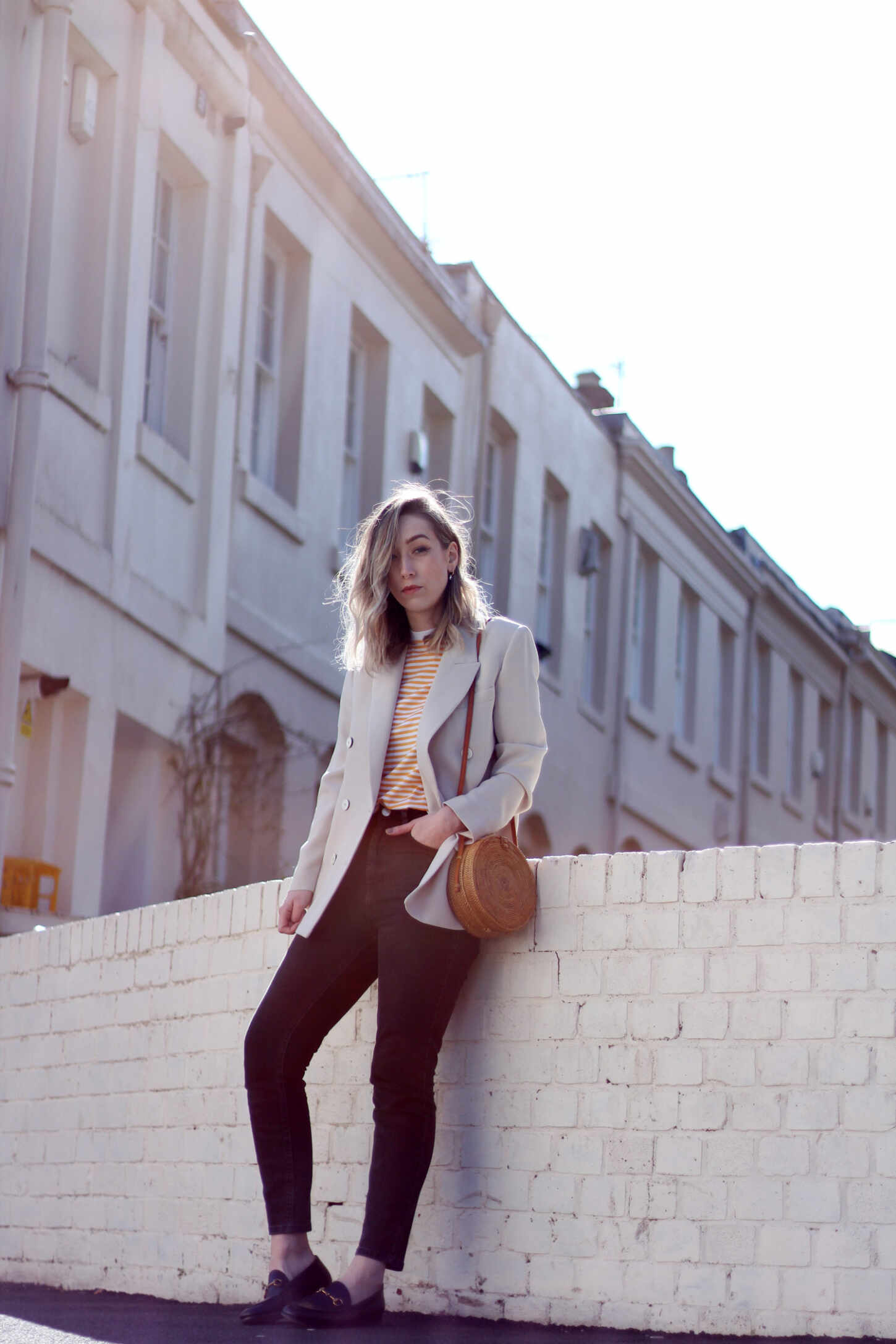 mango-beige-blazer-yellow-stripe-tshirt-gucci-loafers-basket-bag-1 mango-beige-blazer-yellow-stripe-tshirt-gucci-loafers-basket-bag-1