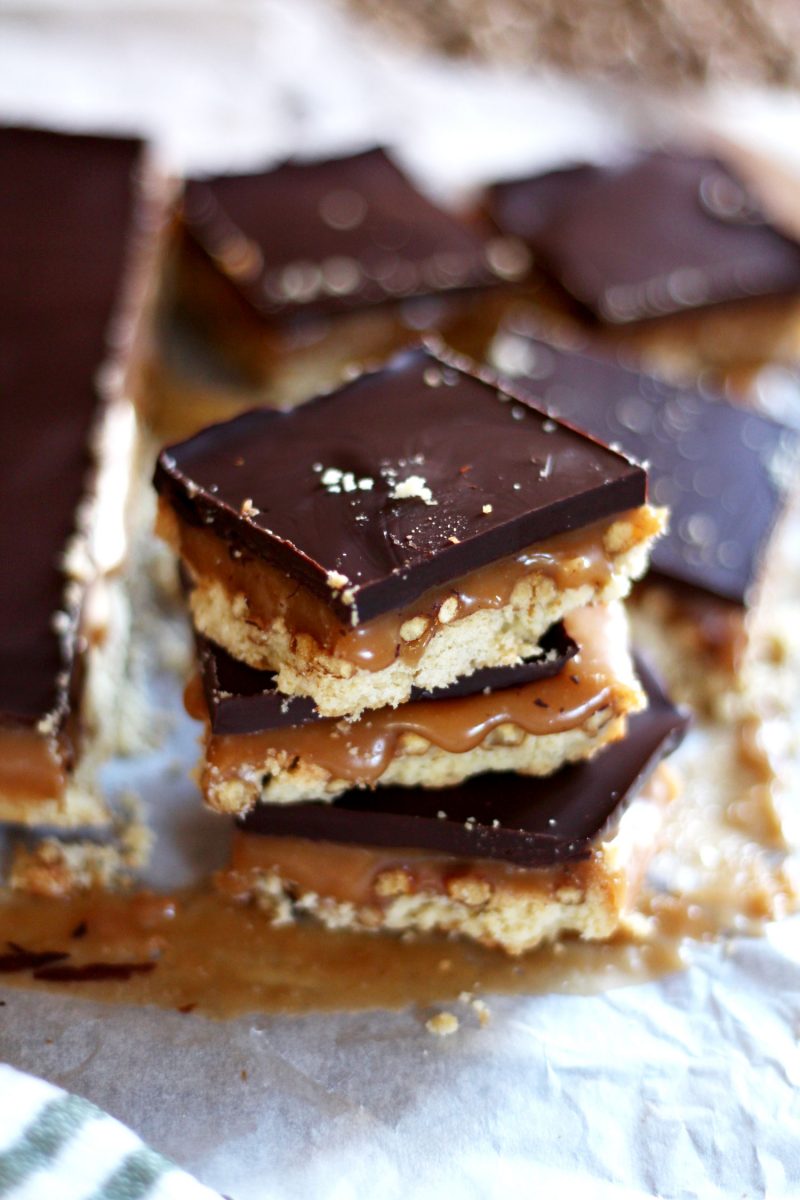 Salted Caramel Pretzel Layer Bars with a Chocolate Top Recipe