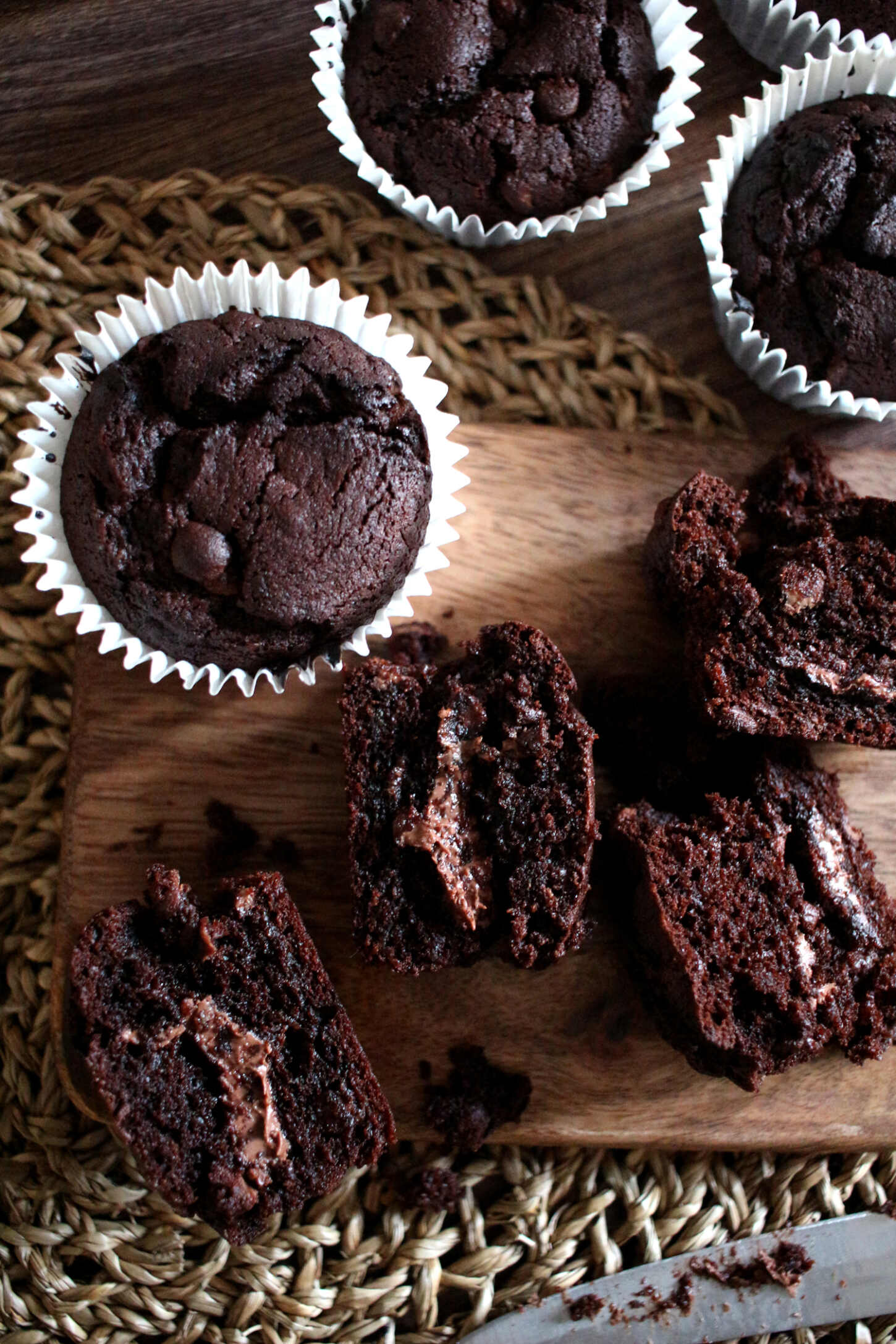 Triple Chocolate Nutella Stuffed Muffins - The Lovecats Inc